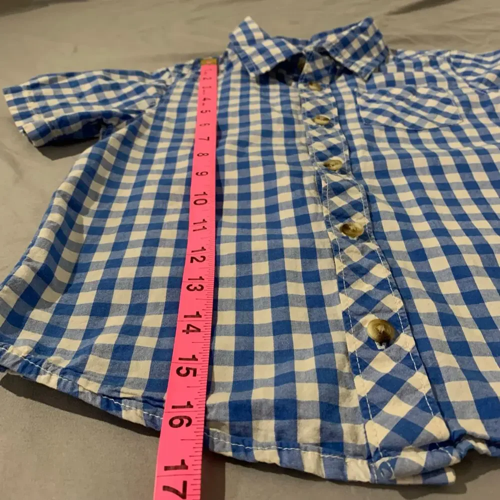 Old Navy boys’ short-sleeve button-down shirt in blue & white gingham check 5T